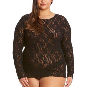 NWT Hanky Panky Signature Lace Long Sleeve Top Sz 3X Black Unlined Scoop Neck